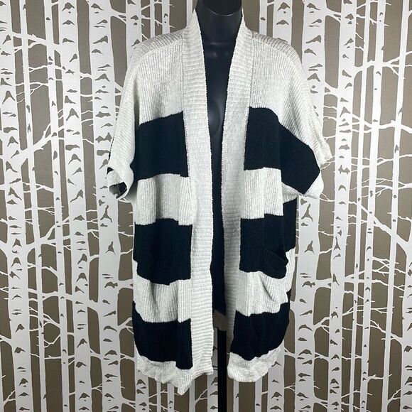 Vince Camuto Short Sleeve Striped Open Front Cardigan Sweater XL - Picture 1 of 8